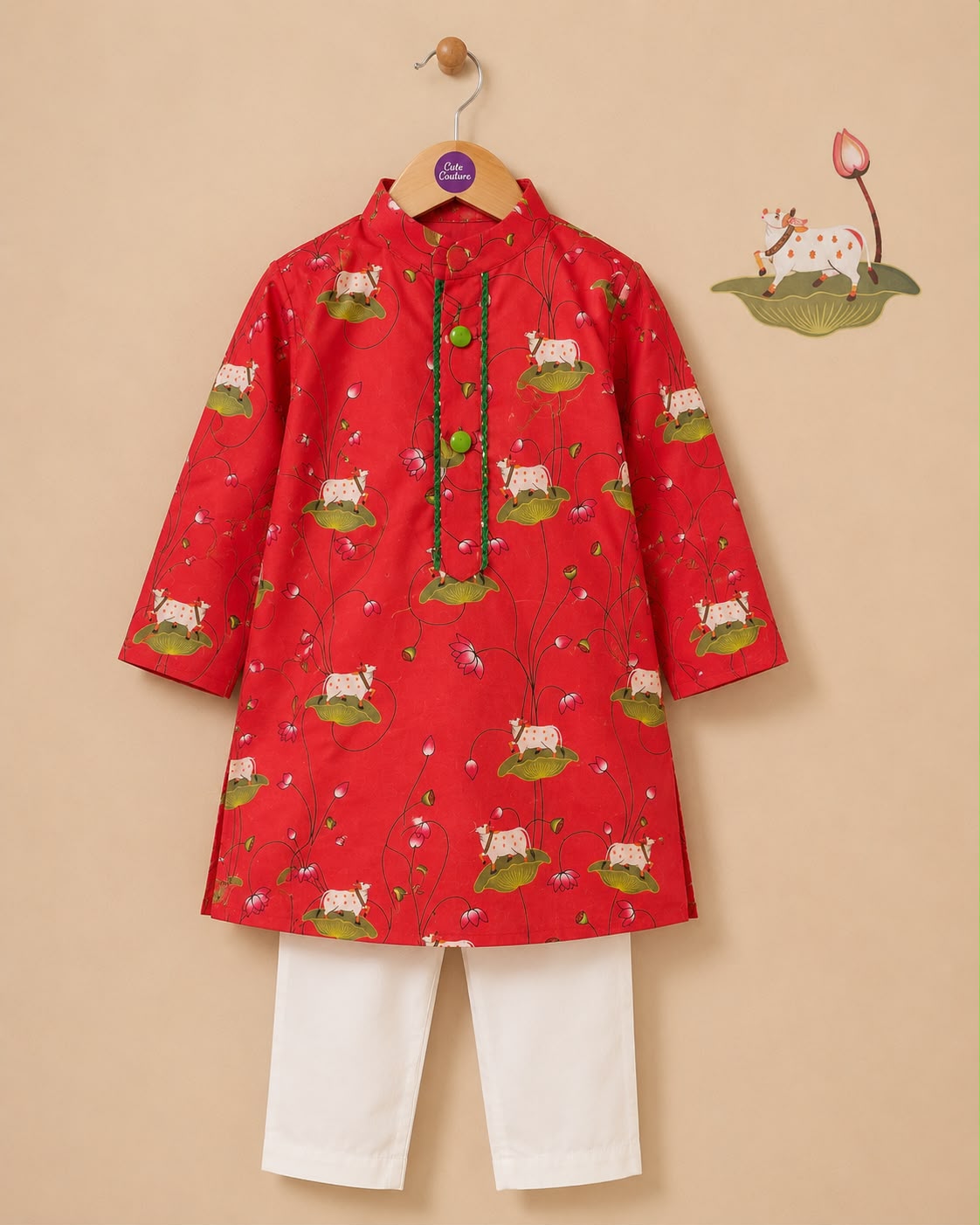 Pichwai Kurta Set - Red
