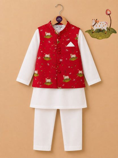 Boy Pichwai 3Pc Bundy Set-Red