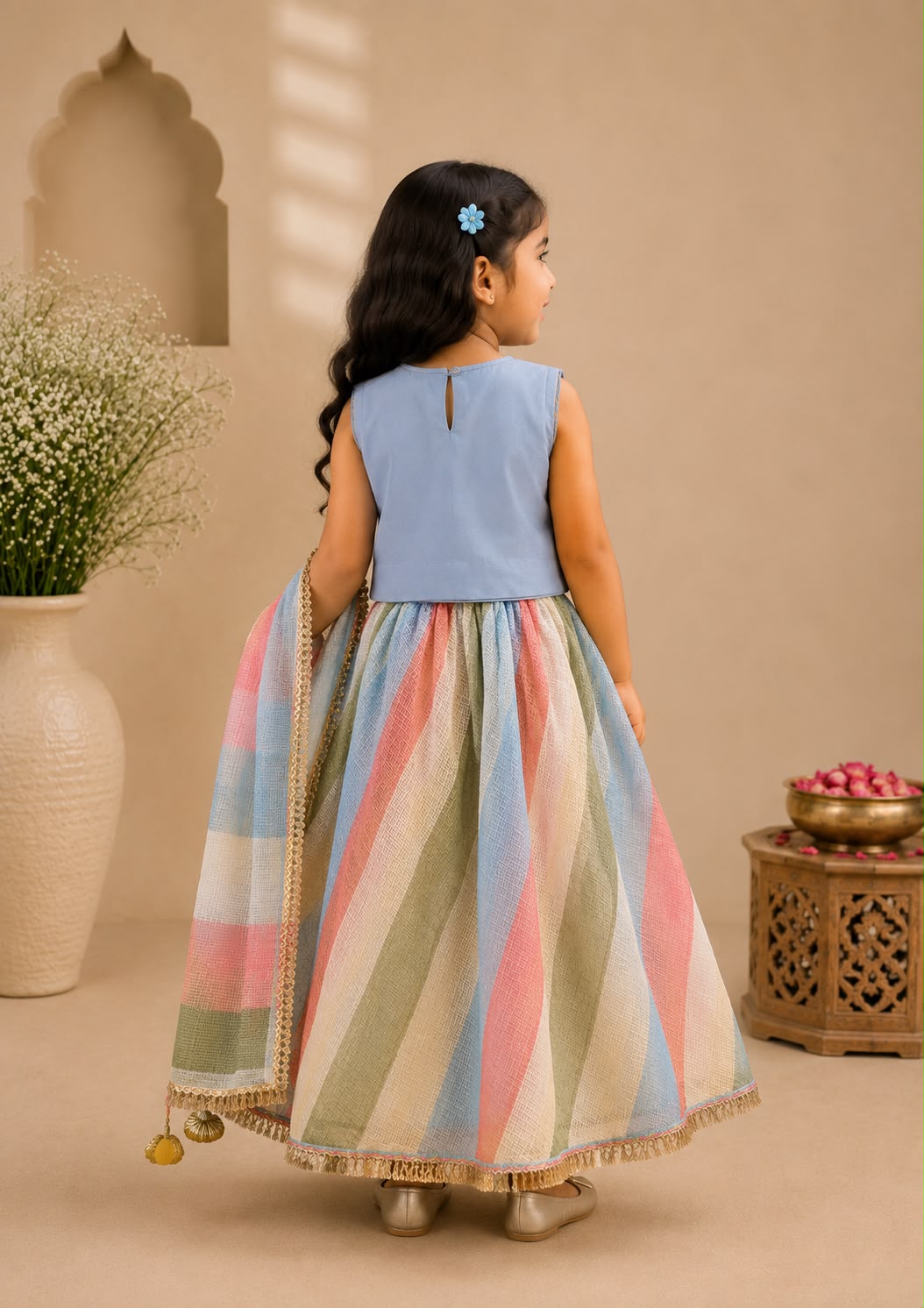 Girl Gulbahar Embroidered Skirt Top Set - Blue