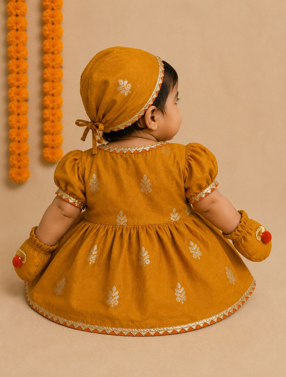 Baby Girl Banarsi Jamna Set -Orange