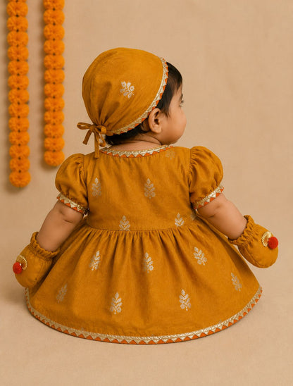 Baby Girl Banarsi Jamna Set -Orange