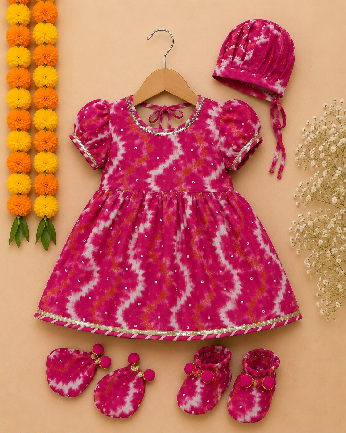 Baby Girl LehariyaJamna Set - Pink