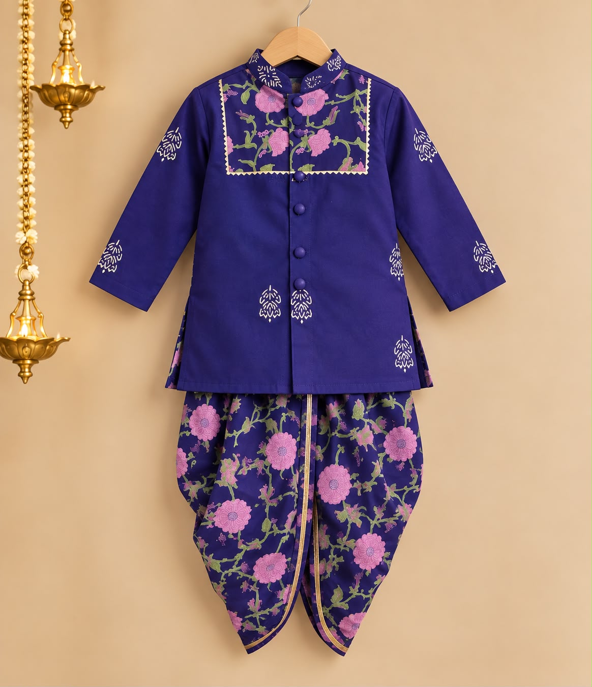 Boy Sitara Dhoti Kurta Set- Purple