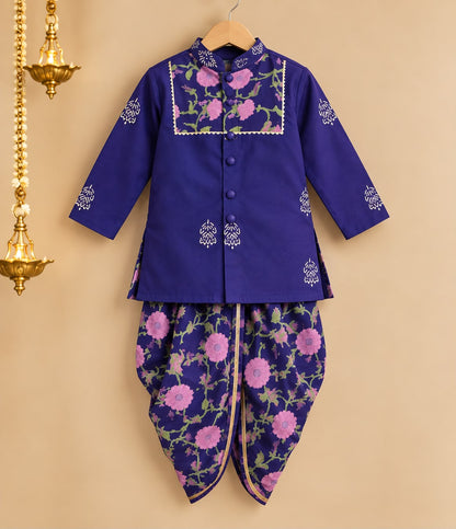 Boy Sitara Dhoti Kurta Set- Purple