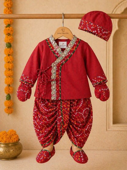 Baby Red Rai Bhandej Jamna Set -Red