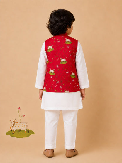 Boy Pichwai 3Pc Bundy Set-Red