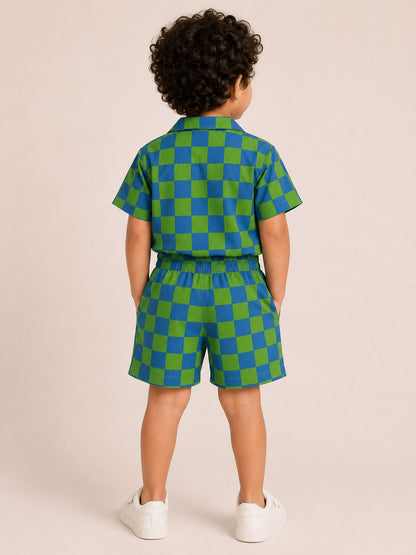 Football Checks Coord Set - Green and Blue