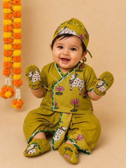 Baby Pichwai Jamna Set -Mustard yellow