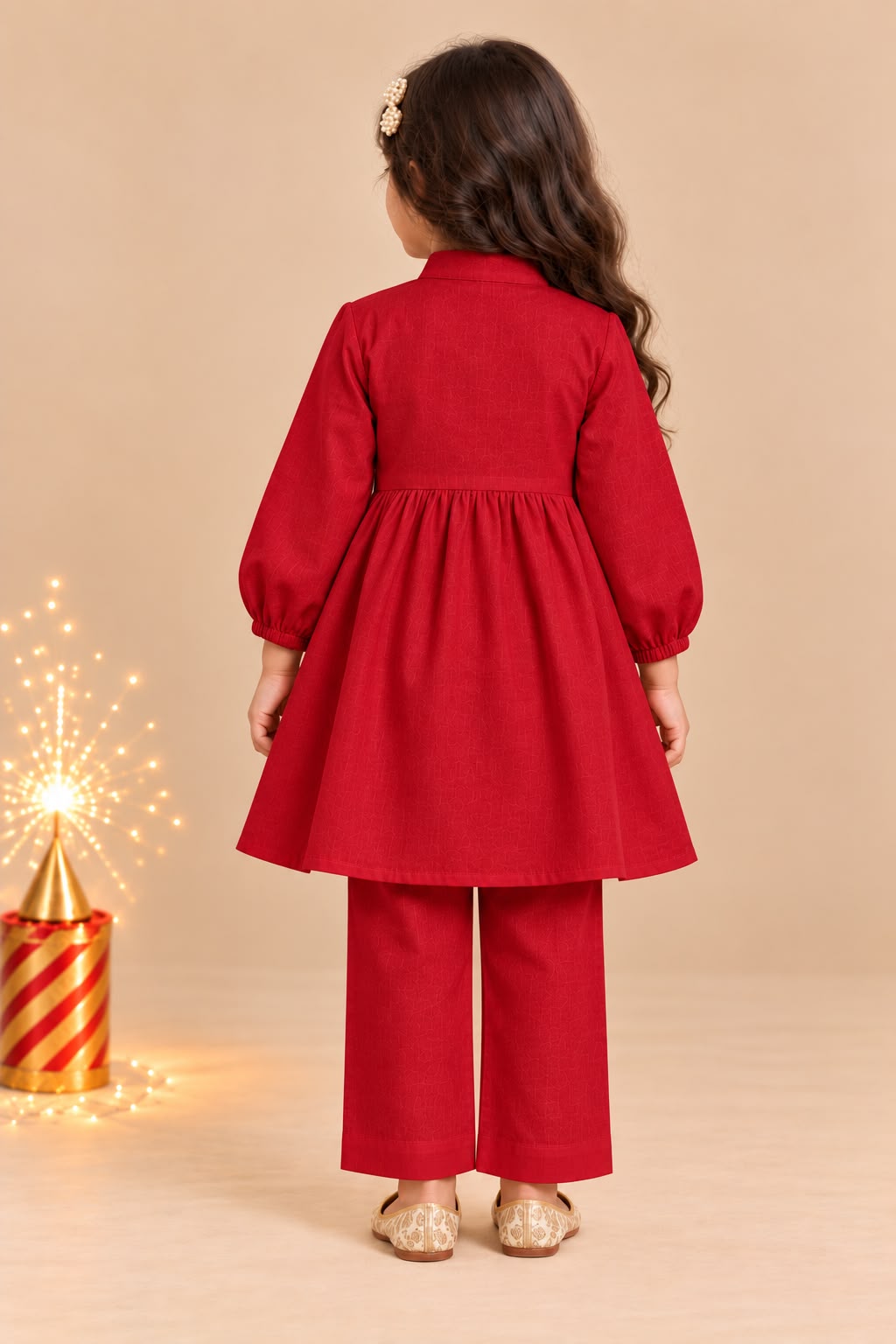 Girl Pataka Kurta Pant Set -Red