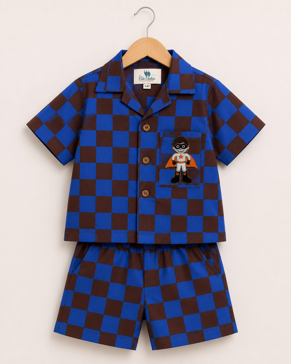 Superhero Check Coord Set - Blue and Brown