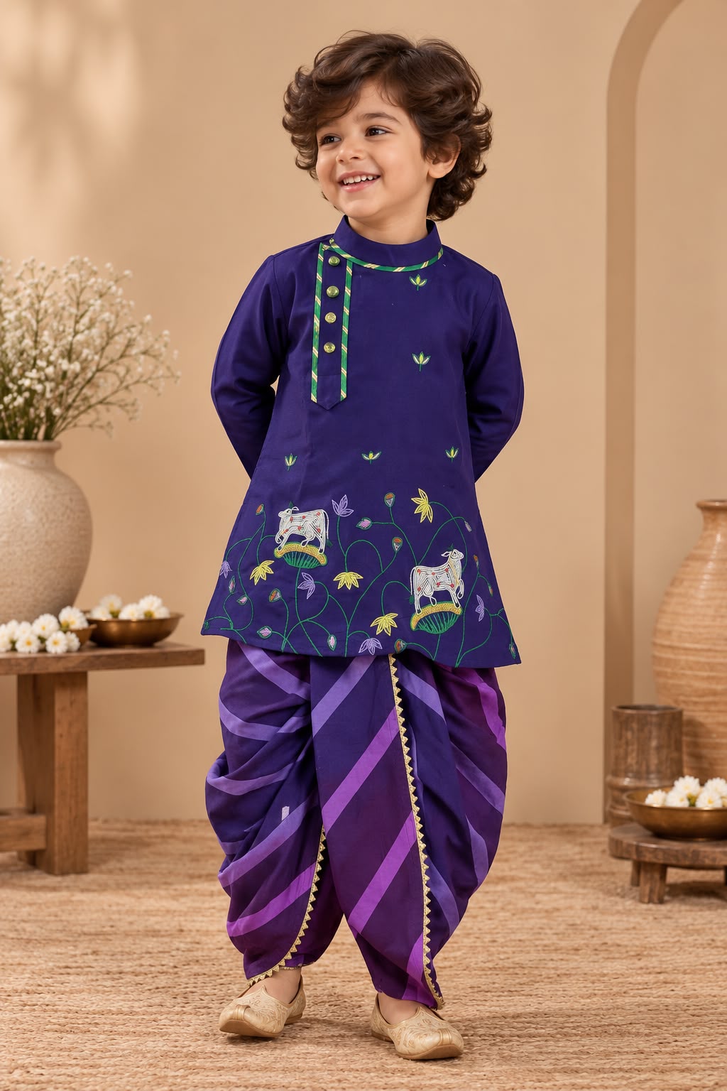 Boy Raas and Rang Dhoti Kurta Set- Purple