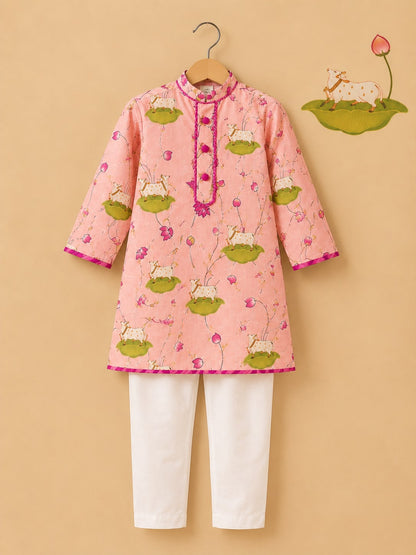 Pichwai Kurta Set - Pink