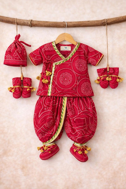 Baby Bandhani Jamna Set -Red