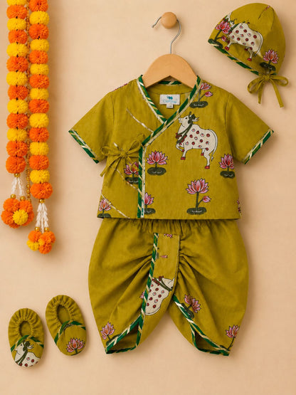 Baby Pichwai Jamna Set -Mustard yellow
