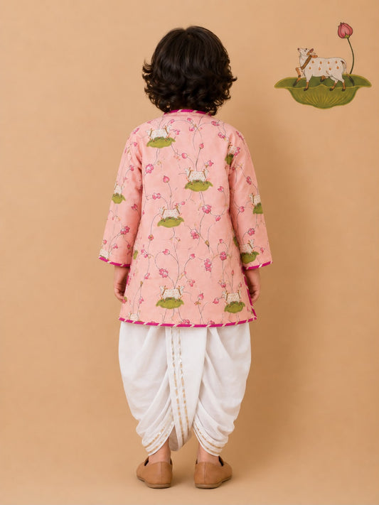 Pichwai Angarkha Kurta Dhoti Set -Pink