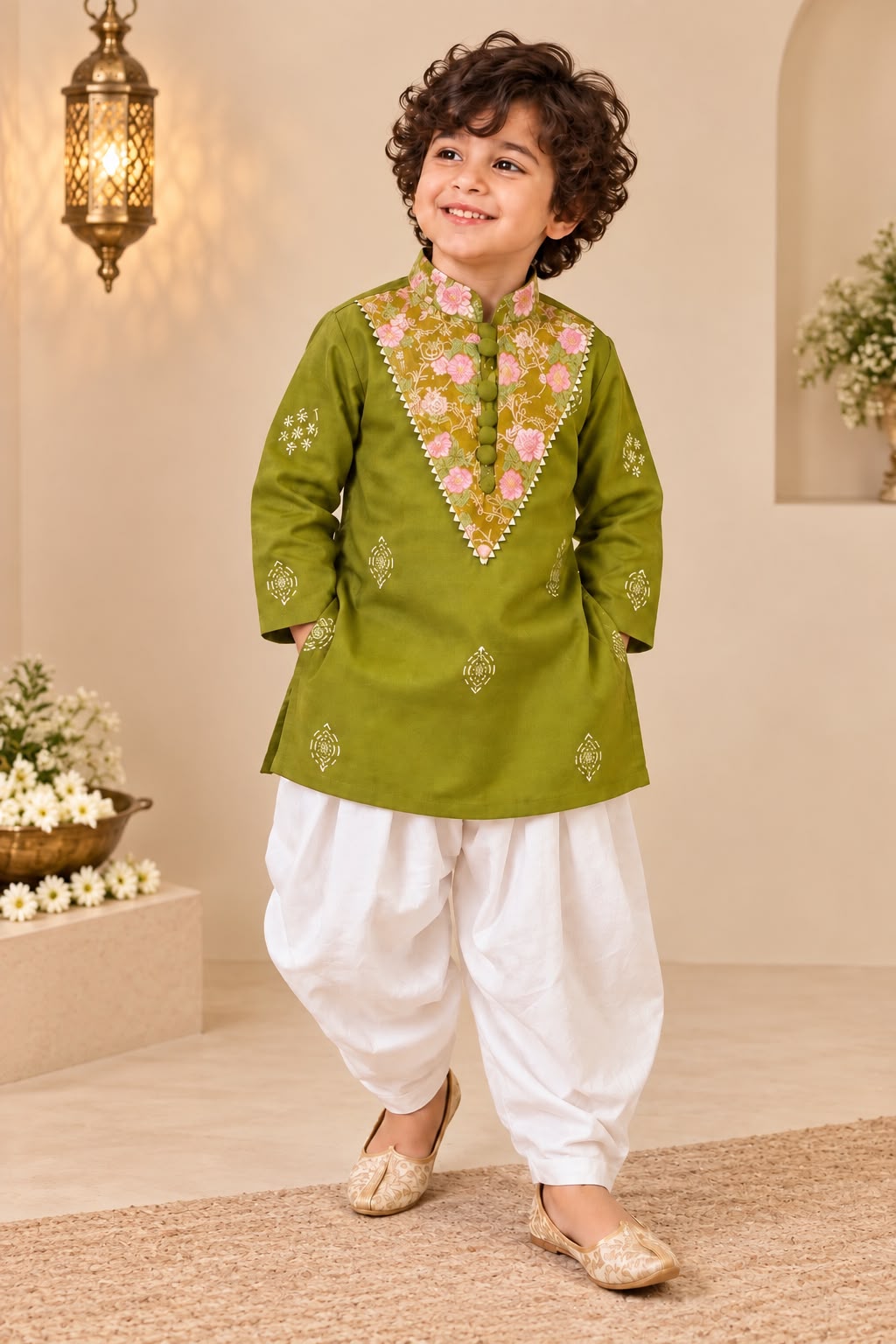 Boy Sitaara Kurta Set -Green