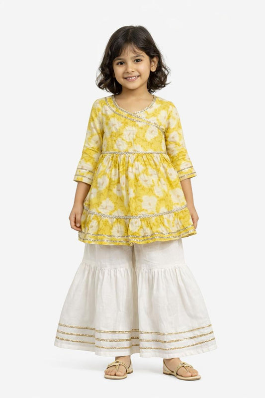 Girl Print Sharara Set -Yellow
