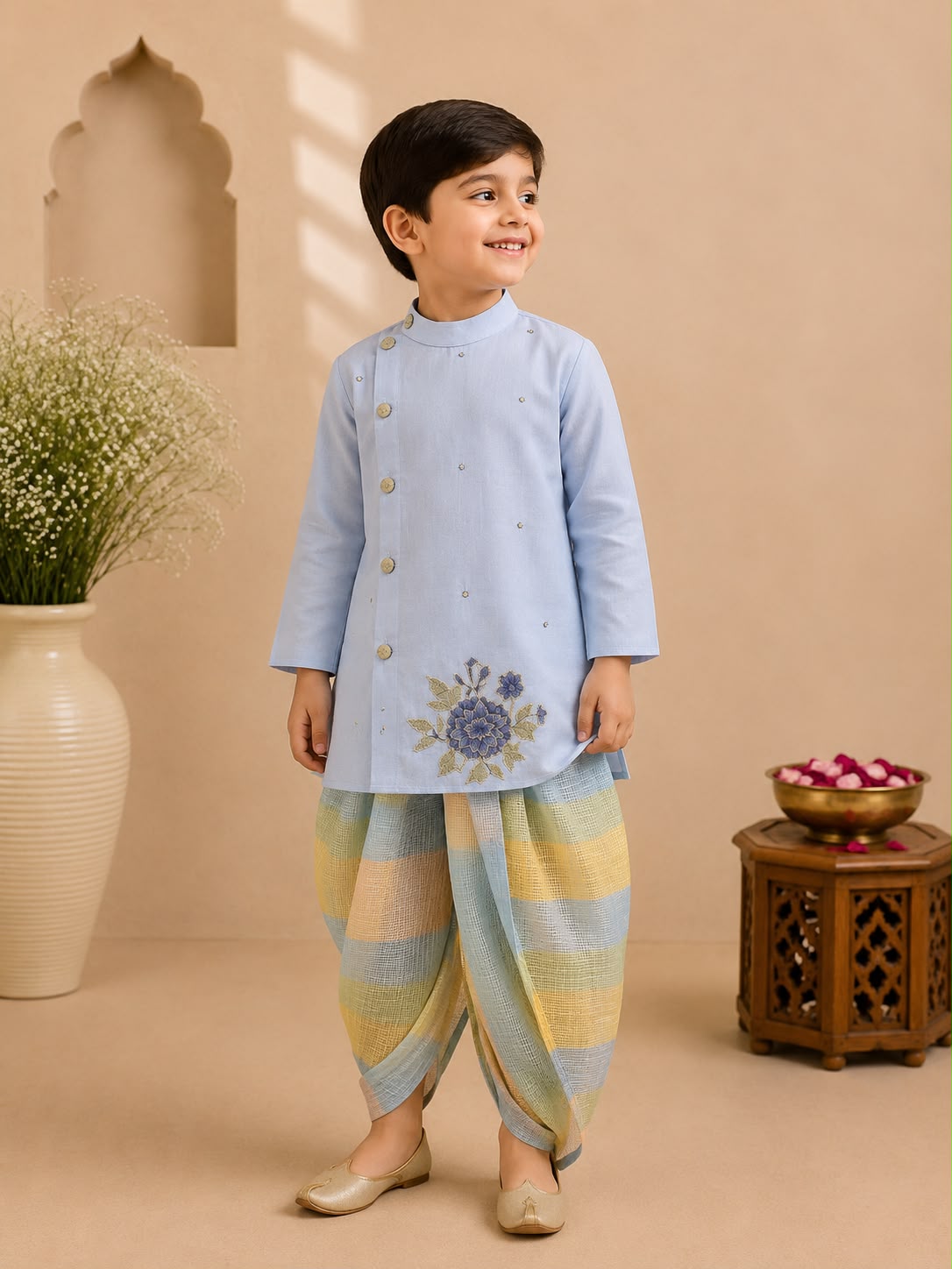 Boy Gulbahar Dhoti Kurta Set- Blue
