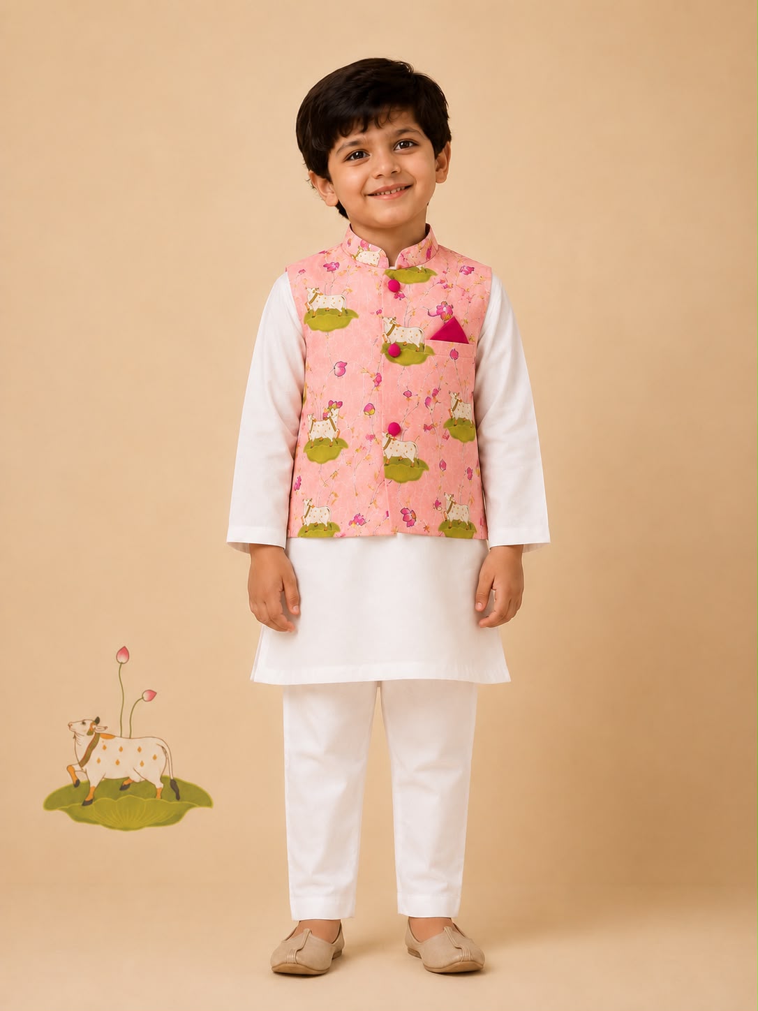 Boy Pichwai 3Pc Bundy Set-Pink