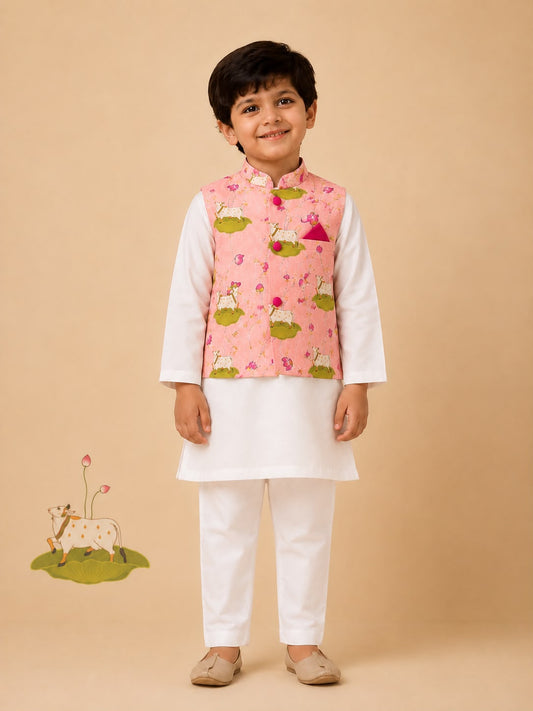 Boy Pichwai 3Pc Bundy Set-Pink