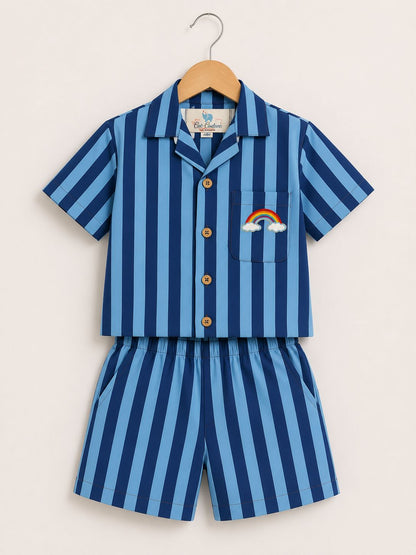 Rainbow Stripes Coord Set -Blue
