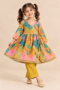 Girl Mithaas Angarkha Kurta Pant Set -Mustard Yellow