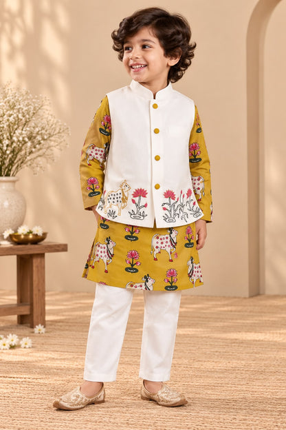 Boy Rang and Raas 3Pc Bundy Set-Mustard Yellow
