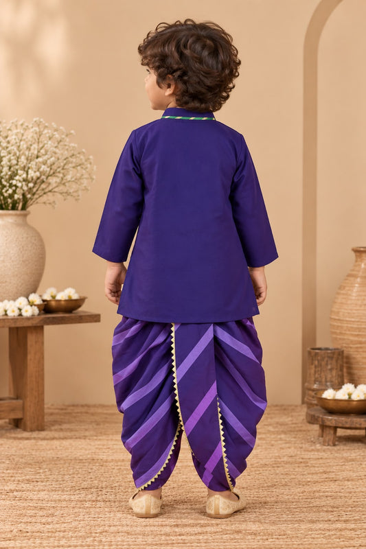 Boy Raas and Rang Dhoti Kurta Set- Purple