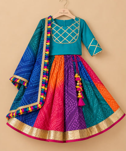 Girl Raas Rang Skirt Top Set -Sea Green