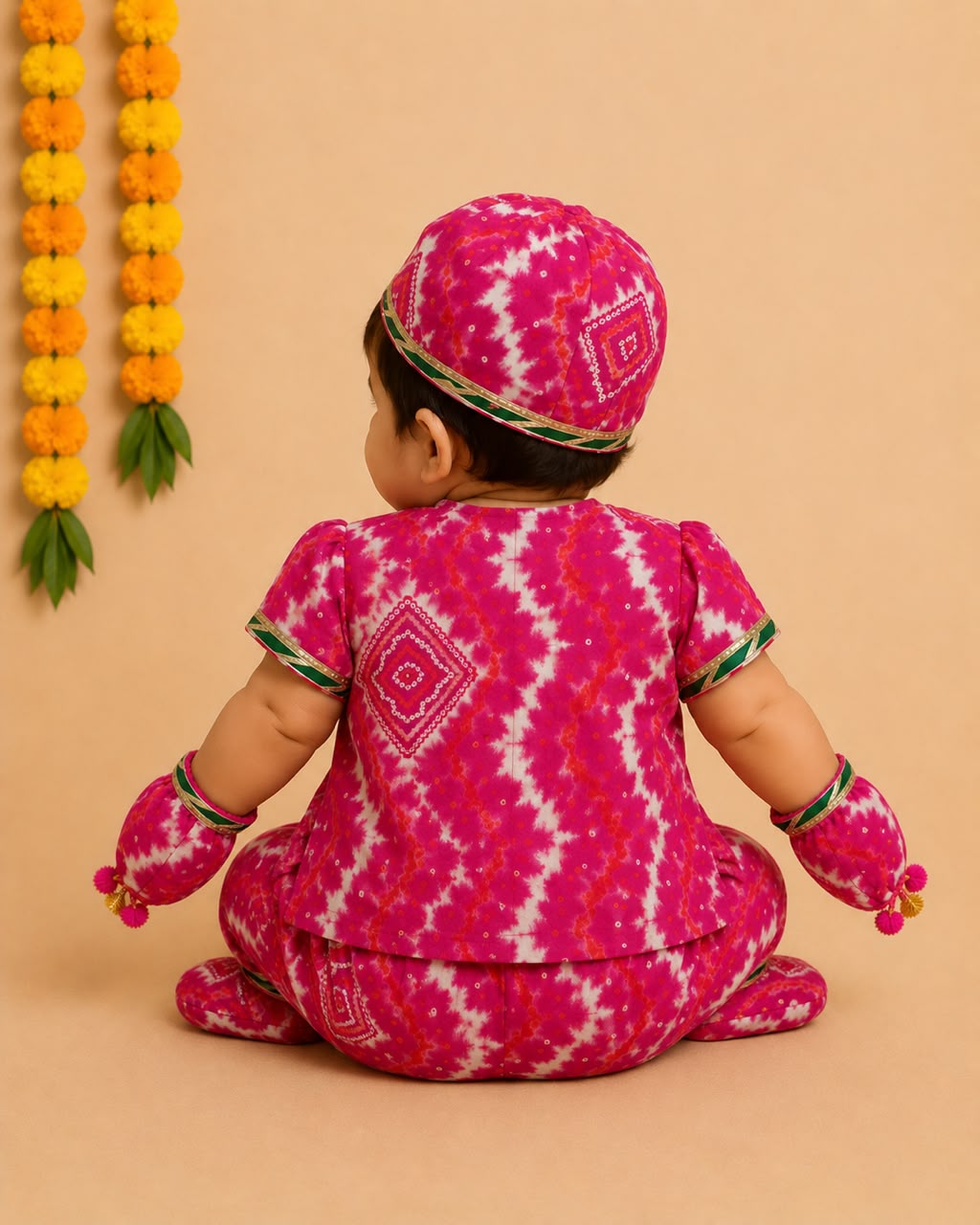 Baby Lehariya Jamna Set -Rani Pink