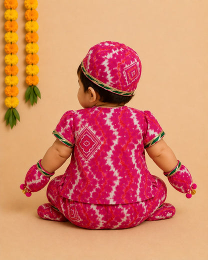Baby Lehariya Jamna Set -Rani Pink