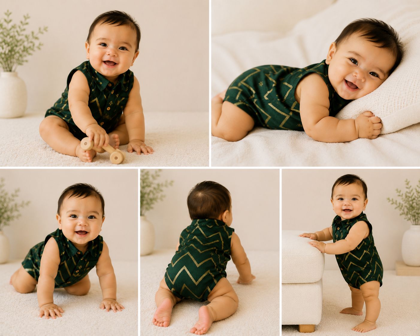 Baby Rajkumar Romper - Bottle Green