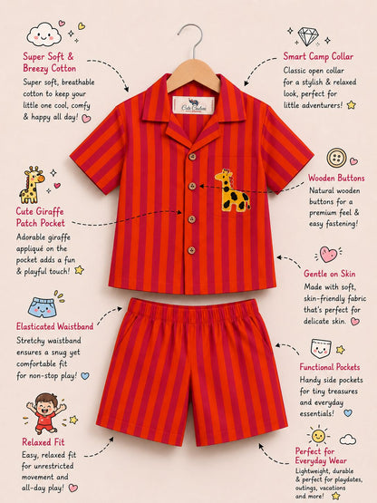 Giraffe Stripes Coord Set - Carrot Red