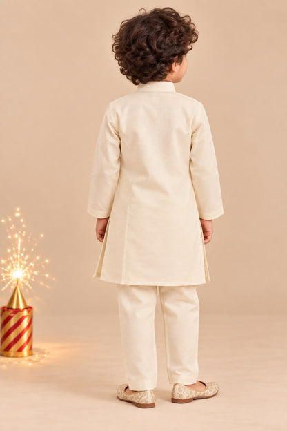 Boy Pataka Kurta Set-Beige