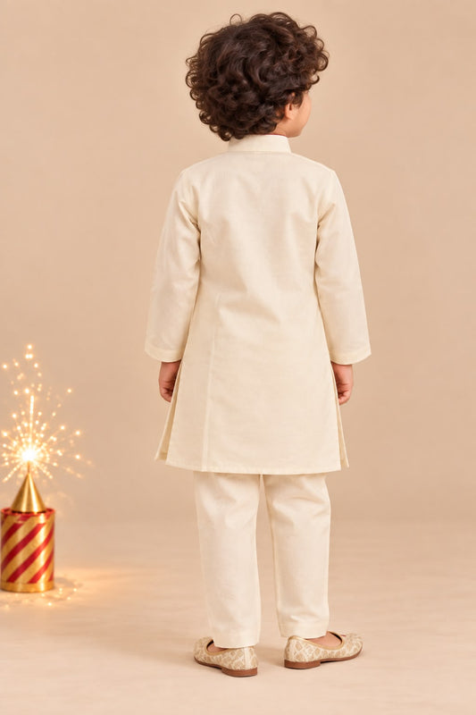 Boy Pataka Kurta Set-Beige