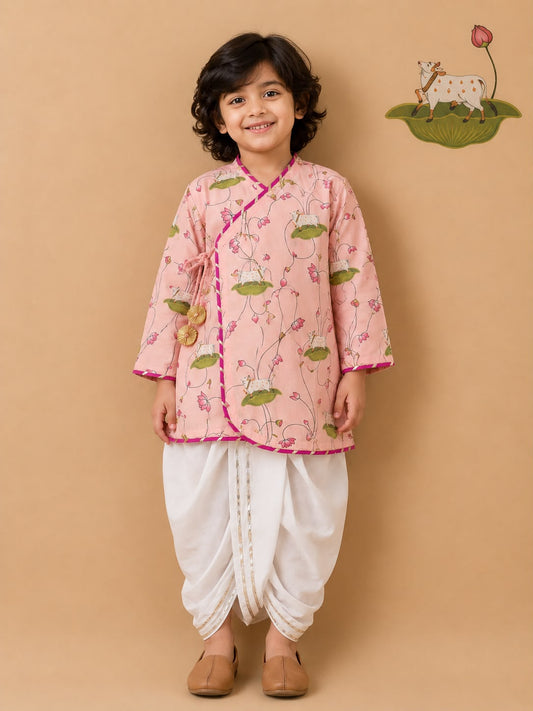 Pichwai Angarkha Kurta Dhoti Set -Pink