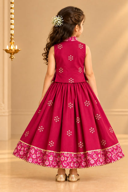 Girl Sitaara Skirt Top Set - Magenta