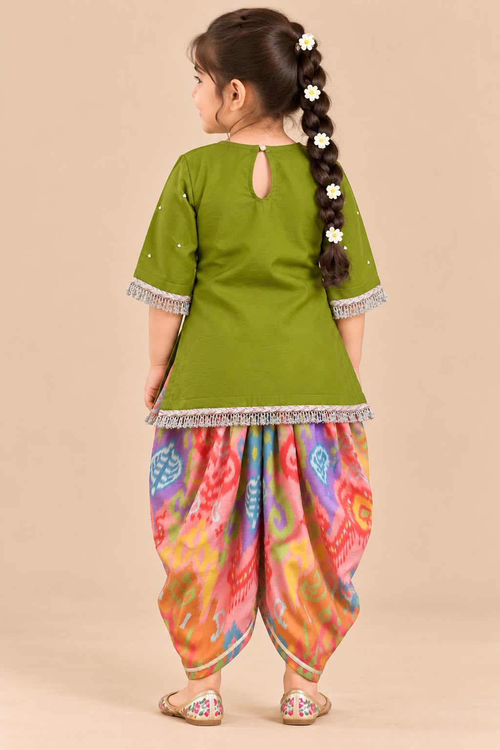 Girl Mithaas Kurta Dhoti Pant Set-Peach