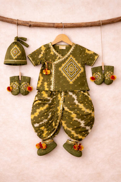 Baby Bhandej Jamna Set -Green and yellow