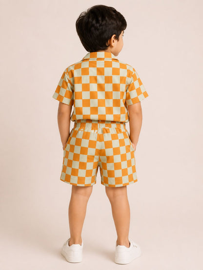 Lion Checks Coord Set - Orange and Light Green