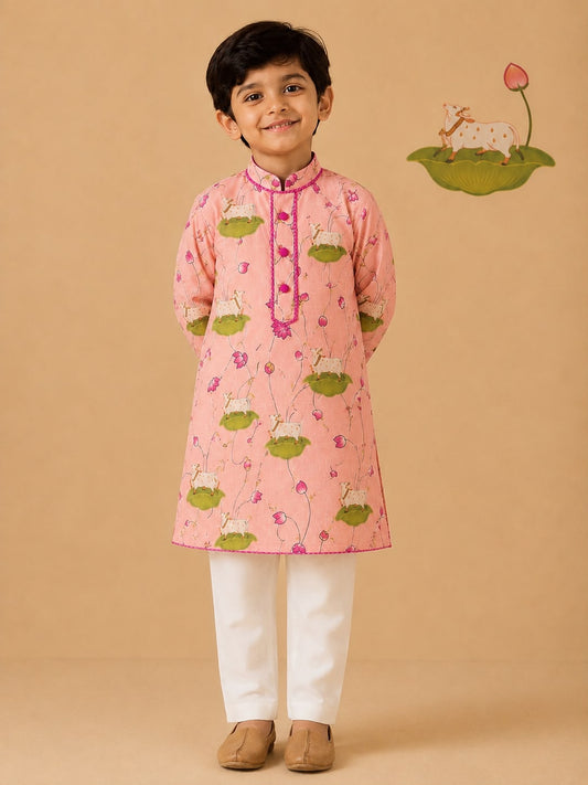 Pichwai Kurta Set - Pink