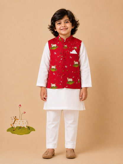 Boy Pichwai 3Pc Bundy Set-Red