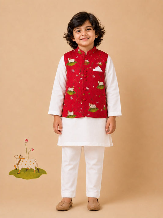 Boy Pichwai 3Pc Bundy Set-Red