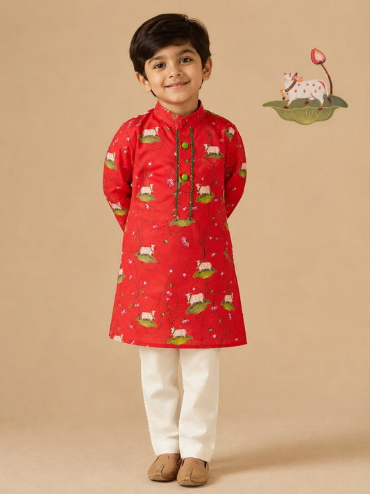Pichwai Kurta Set - Red
