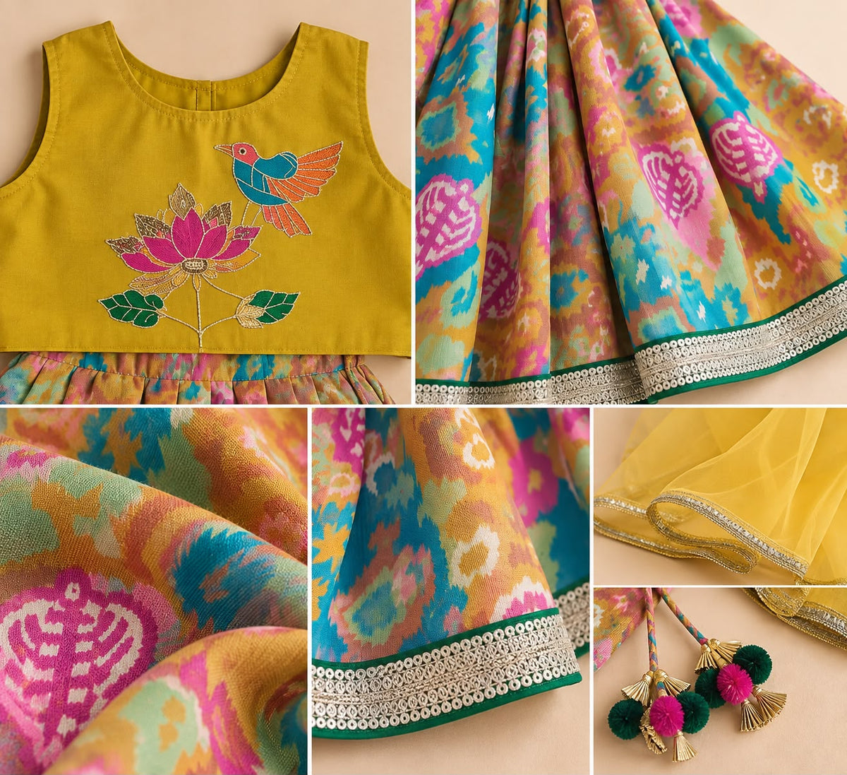 Girl Mithaas Skirt Top Set - Mustard Yellow