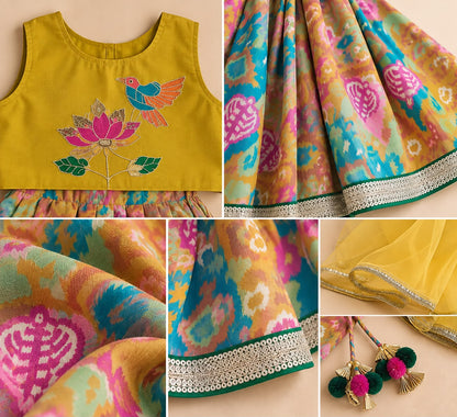 Girl Mithaas Skirt Top Set - Mustard Yellow
