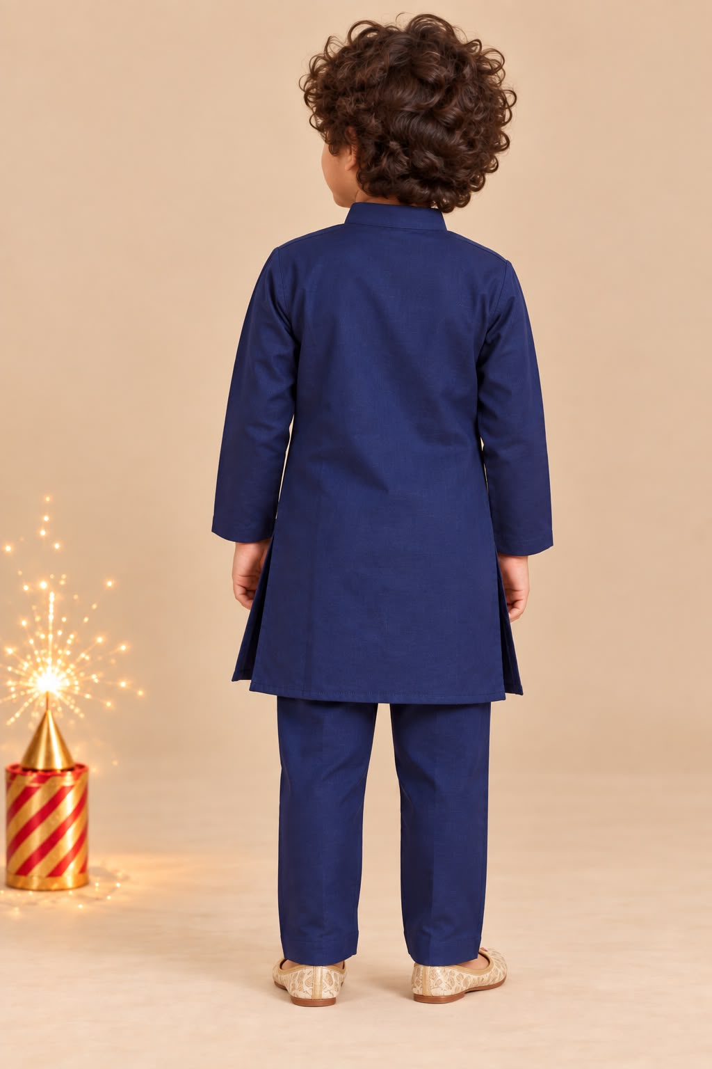 Boy Pataka Kurta Set-Navy Blue