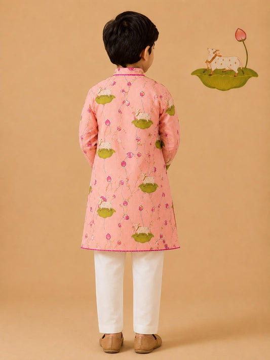 Pichwai Kurta Set - Pink