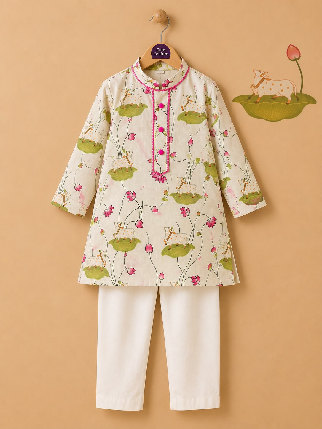 Pichwai Kurta Set - White