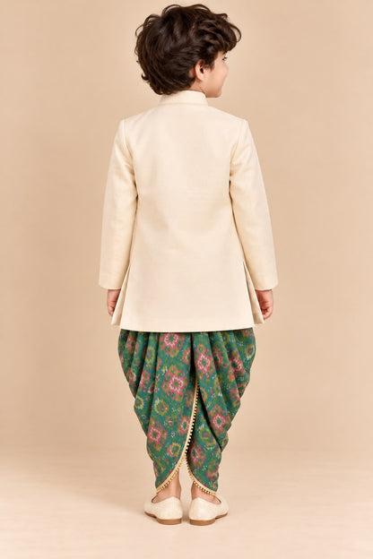 Boy Mithas Dhoti Kurta Set- Beige and Green